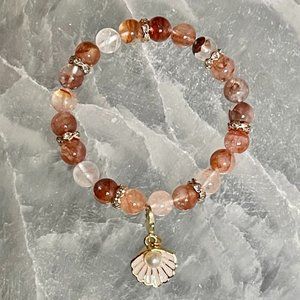 Fire Quartz Bracelet (8mm) with removable Shell Charm